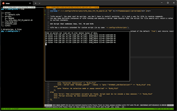 Popup window in tmux. Click to enlarge...
