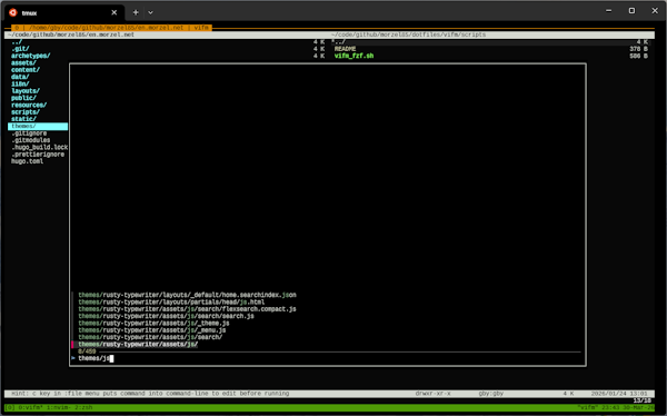 Vfim with tmux popup for fzf. Click to enlarge...